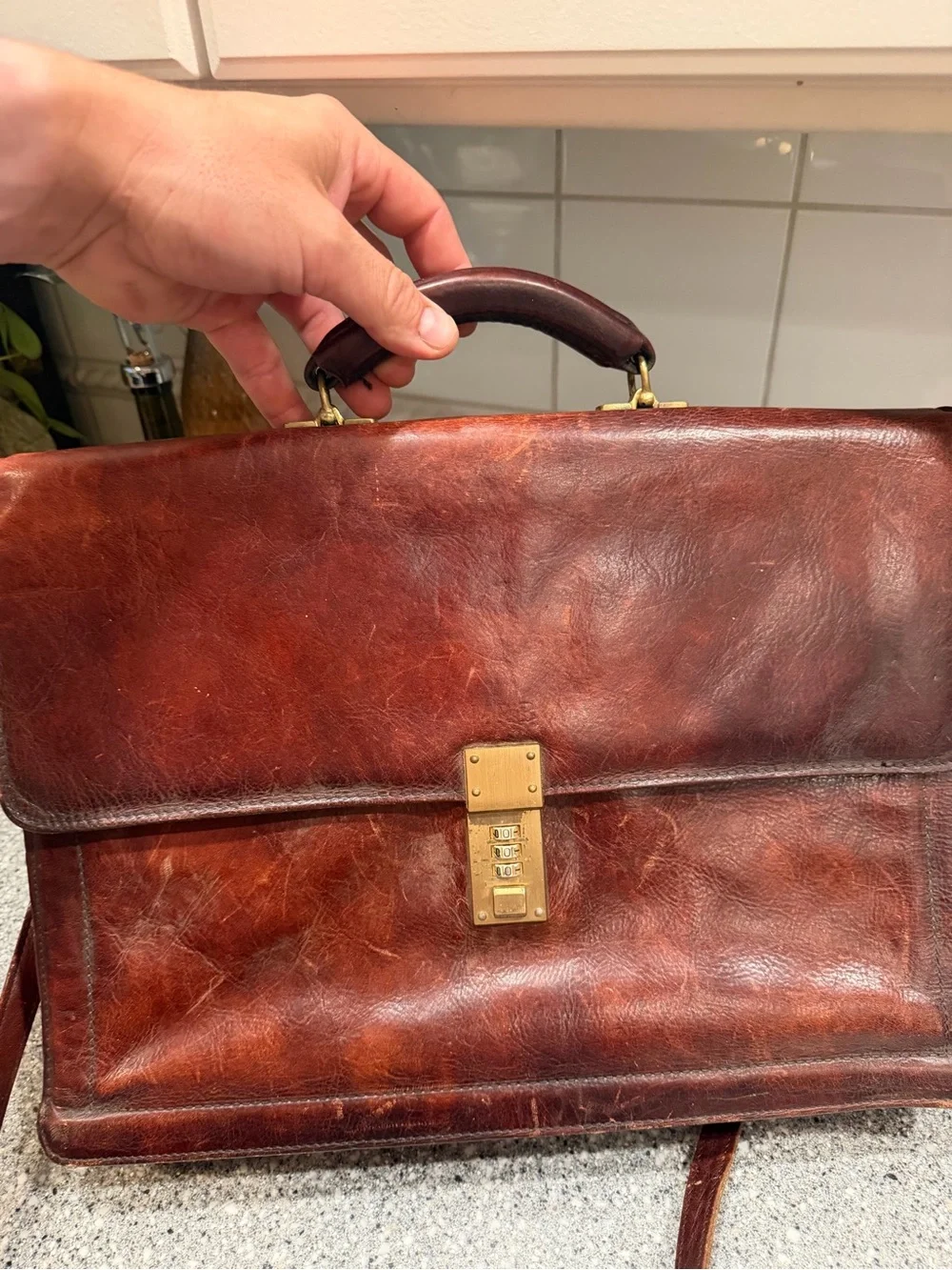Vintage Jack Georges-Brownish Leather Executive Briefcase with Shoulder